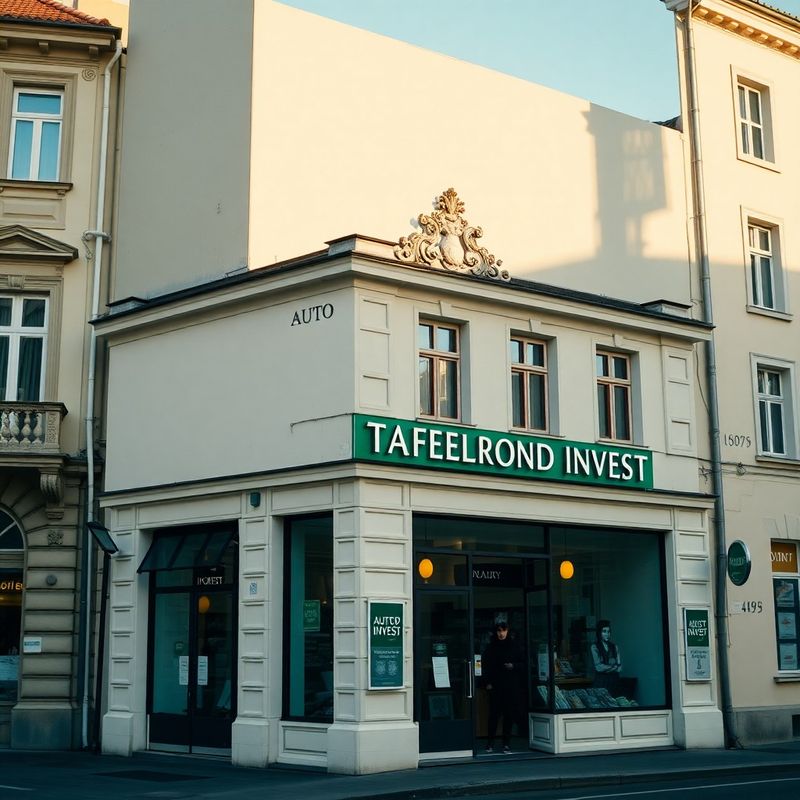Exteriér budovy autoservisu TAFELROND INVEST s lesně zeleným nápisem